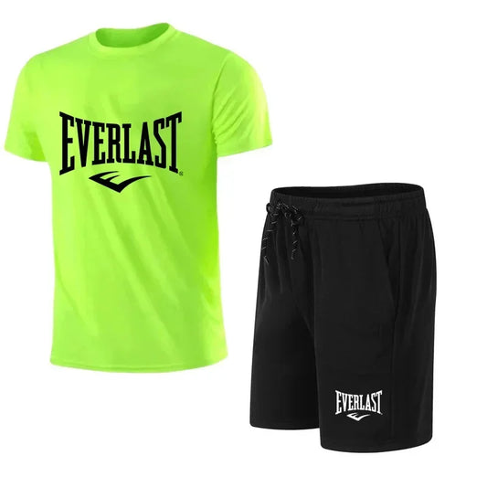 EVERLAST-Conjunto de camiseta y pantalones cortos para hombre, 2 uds., ocio, respiración, manga corta, deporte, trote, gimnasio, ropa estampada de marca